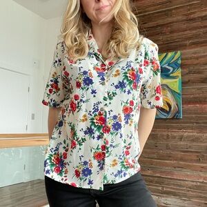 Vintage Autumn floral pattern short sleeve blouse
